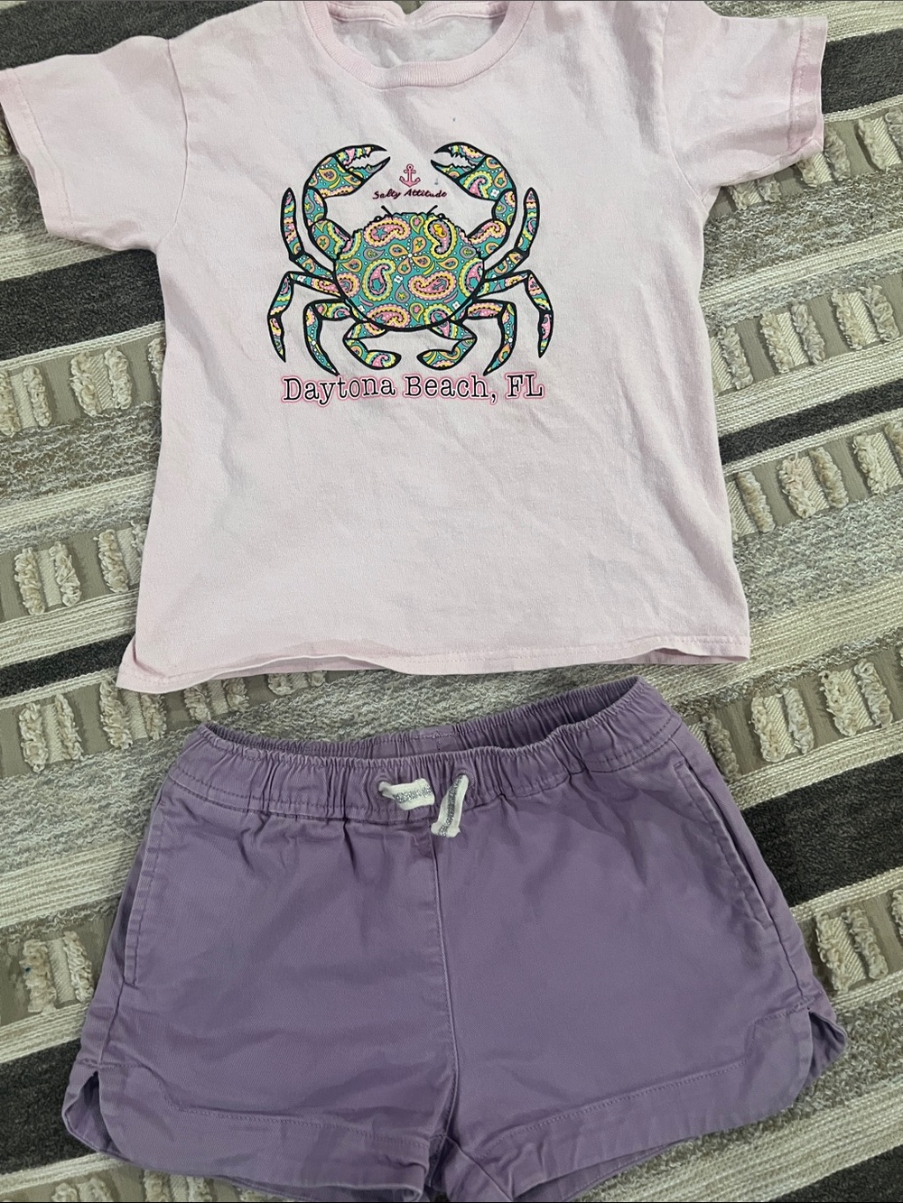 Crewcuts Lavender Drawstring Shorts size 7 with shirt